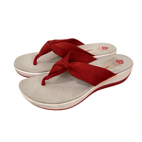 Clarks Cloudsteppers Sandals Arla Gilson Sandals Size 10 Red Flip Flops Comfort - Picture 1 of 8
